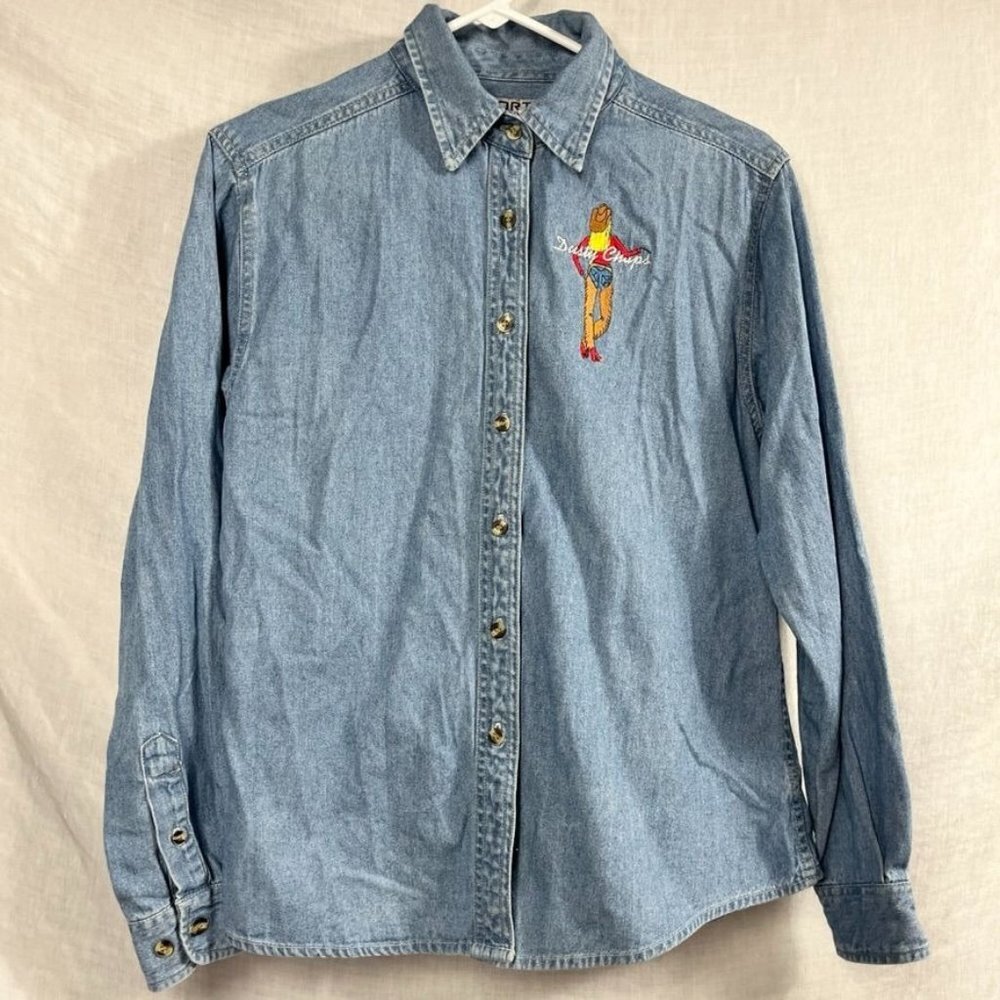 Dusty Chaps Embroidered Long Sleeve Denim Shirt Womens S Button Up Western